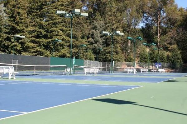 6 tennis courts, one with a hitting wall.