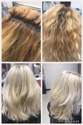 Awesome color correction done from box color to blonde bombshell!