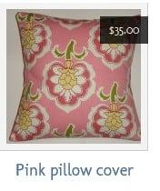 Pinks, green and white pillow cover