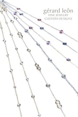 Handmade Bezels made with Diamonds or Color stones.  Great as an every day piece, popular concept for repurposing old jewelry.