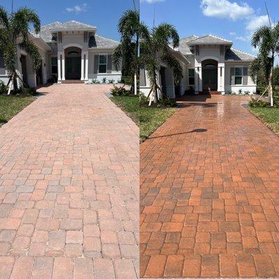 Brick paver cleaning, sanding, and sealing