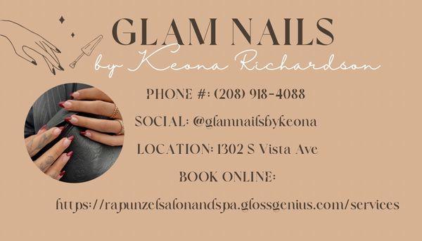 Back of business card, contact information, social media, location and online booking page