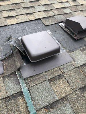 Customized chimney cap adaptor for a B-vent kit installation.
  Before and after. They had an RVO-38 attic vent before and it wasn't safe.