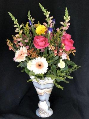 Nice big bouquet in a beautiful European hand blow vase