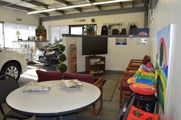 Relax in our waiting area while your car is serviced. We have a TV and toys for kids to enjoy while you wait.