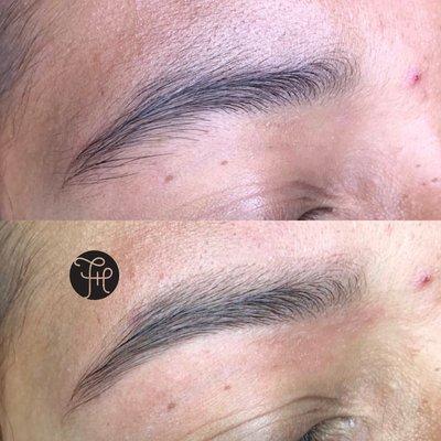 Before and after on a new client. First time threading eyebrows.