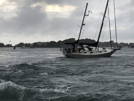 Sailboat Hard Aground in Woods Hole Pass