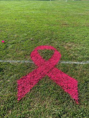 A request for a ribbon stencil for a soccer field. #breastcancerawareness #support #soccer