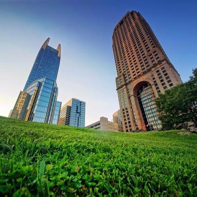 The Four Seasons and the "Batman Building" from 15th Street in Midtown.