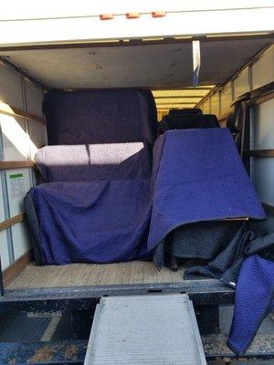 All the furniture gets wrapped then blankets safely and securely placed on them so they are safe during transit.