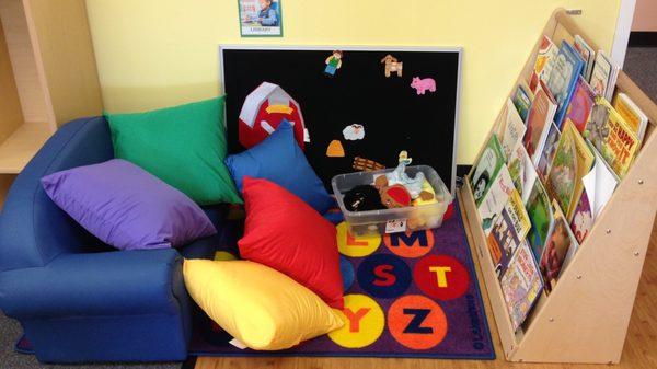 One of our comfy reading centers in our toddler rooms