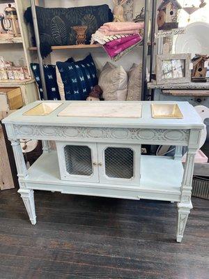 refinished antique sideboard using Chalk Paint® by Annie Sloan in Svenska Blue