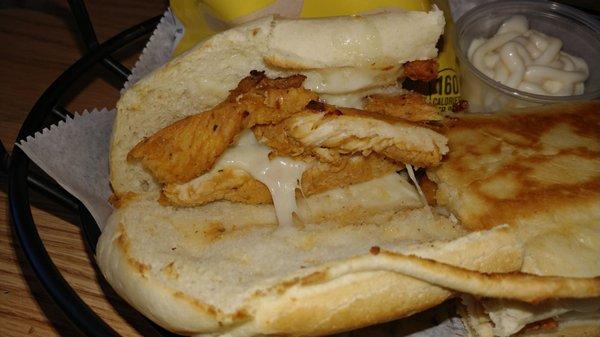 Inside baked chicken hoagie