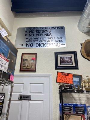 Rules for the shop