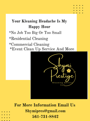 Visit us on Facebook @ Shymi Prestige Kleaning Service LLC   to book your next cleaning service.