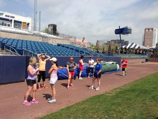 Members preparing for an out of Club stadium stair workout at Bluefish Stadium.