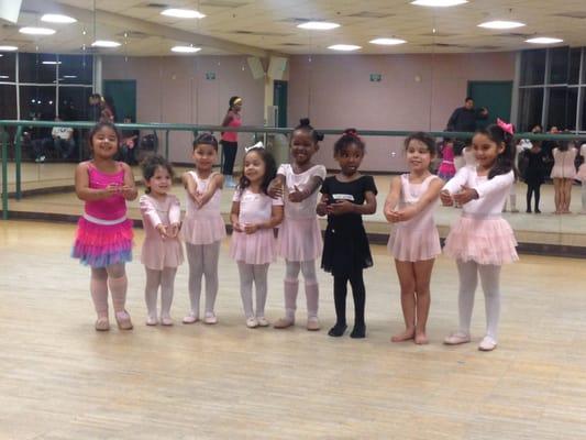 3-5 year old ballet class showing off their 1st positions, 6:45pm on Mondays