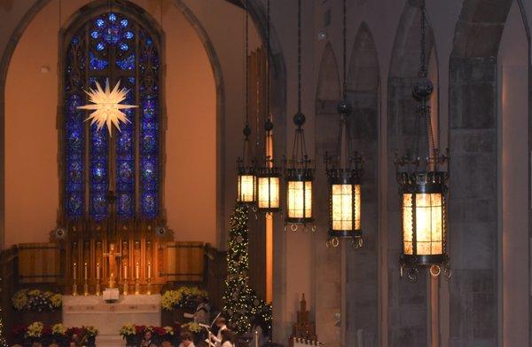 Christmas Eve worship viewed from balcony. (2019)