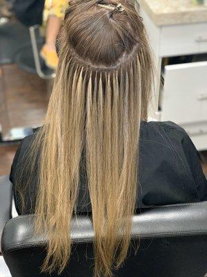 Great Lengths individual Extensions. Applied a single row around the head to give a weight line to the hair with dimension