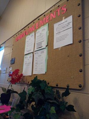 announcements board with volunteer jobs to get your 3.5 hours in a month.