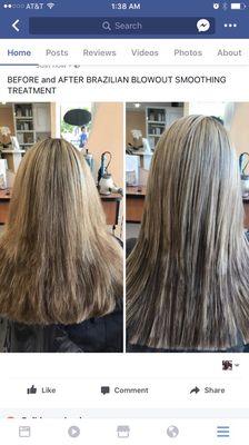 BEFORE and AFTER BRAZILIAN BLOWOUT SMOOTHING TREATMENT