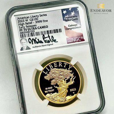 2023-W NGC PF70 ER Ultra Cameo  $100 American Liberty signed by Mike Castle