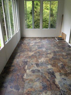 Many beautiful floors available.  Pictured, a linoleum install.  Gorgeous and practical.