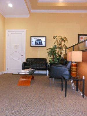 Our lobby area.  Clients/Patients can sit in a calm atmosphere and enjoy access to TV while they wait for their appointment.