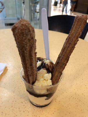 Churros Sundae with Chocolate on a cup!