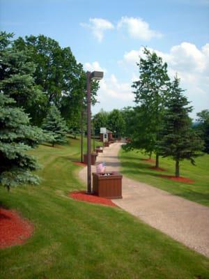 Tree-lined path to mini-golf and go-carts