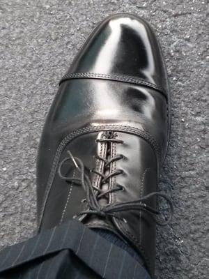 Some of Tommie's work on a pair of American Made Allen Edmonds! Ask for the Saphir polish.