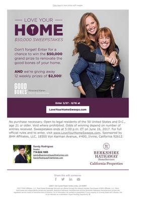 Don't forget to enter! $50,000 Love Your home Sweepstakes 2017