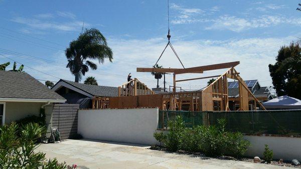 Installing the main supports for the roofing