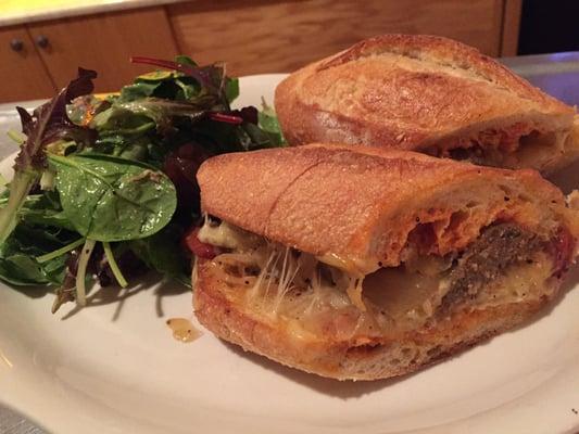 Meatball sandwich with Gruyere