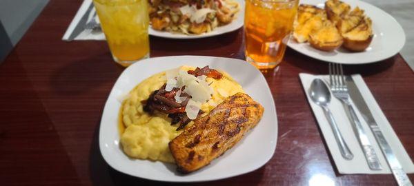 Salmon and Polenta (Grits) with onions and peppers