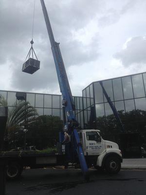 Crane lift for new Rooftop package A/C unit