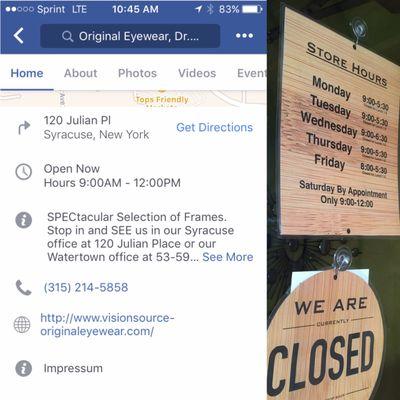 The sign & the information on their Facebook.