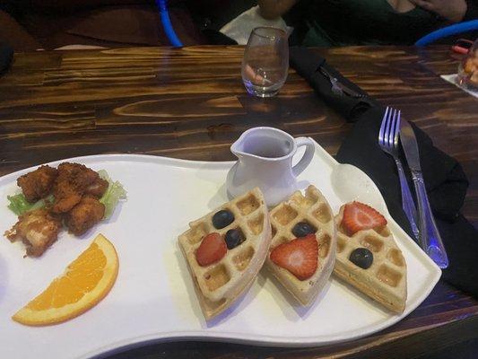 Waffles tasted under done and WTH is going on with the chicken