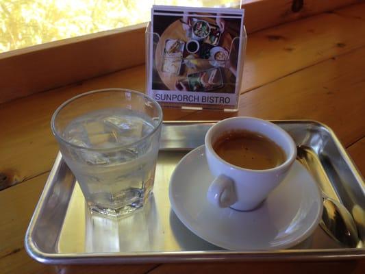 espresso served with mineral water