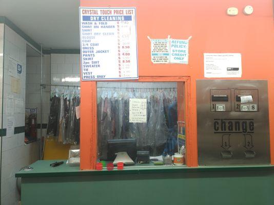 Crystal Touch Laundromat service counter and Dry Cleaners drop off and pickup