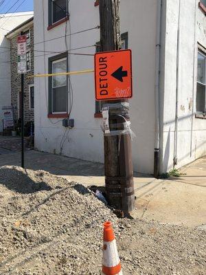 The detour signs they put up are placed incorrectly The yellow signs were placed up by a resident who was desperate to see safer conditions.