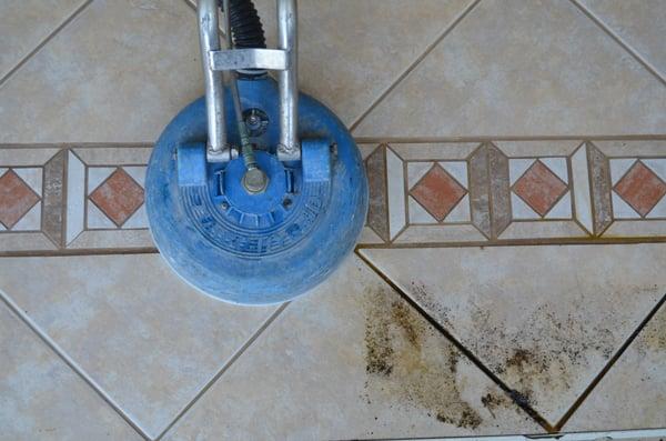 Our "during" shot of Tile & Grout Cleaning