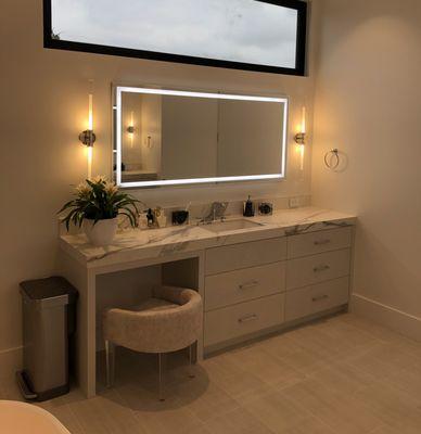 Linen Vanity with make up drawer completed in Brentwood