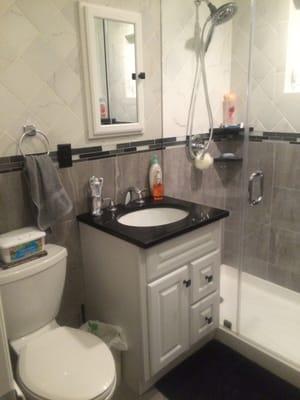 A fully gutted and remodeled bathroom.