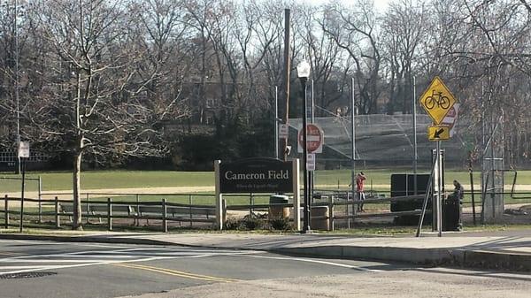 Cameron Field sign at the intersection of Mead Street and Meadowbrook Lane