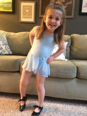 My three year old loving the leotard and shoes that Caitlyn picked for her!