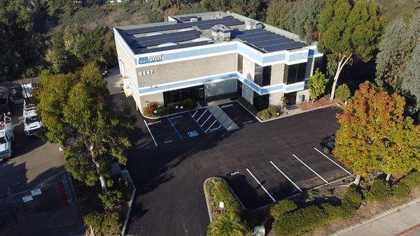 Eagle view of our beautiful building! We're committed to green energy!