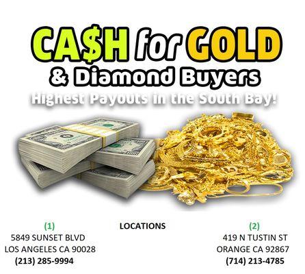 Get the highest payouts in CASH for your old and unwanted gold & silver.
Stop by today!