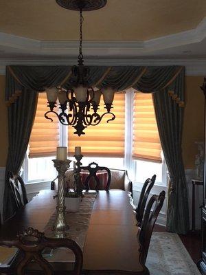 Hunter Douglas PowerView Vignettes with custom swags and jabots with panels - Hillsborough, NJ