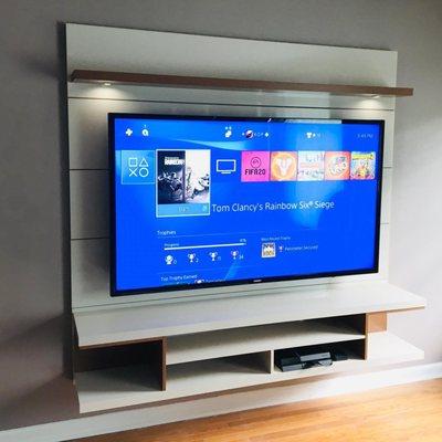 Floating Entertainment Center Assembly and Installation + TV Mounting + Cord Concealment